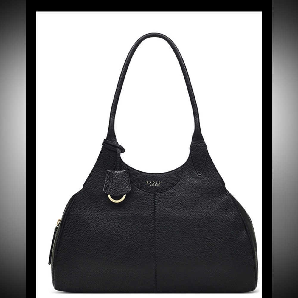 Radley London Spruce Gardens Large Zip Top Leather Shoulder Bag/black/nwt